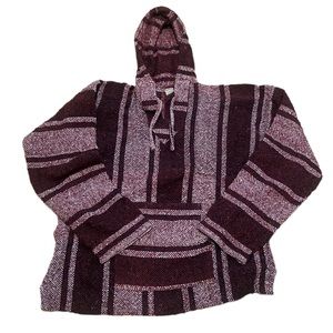 Baja Poncho Mens XL Red Hoodie Sweatshirt Artesanias Cuamatzi Pullover